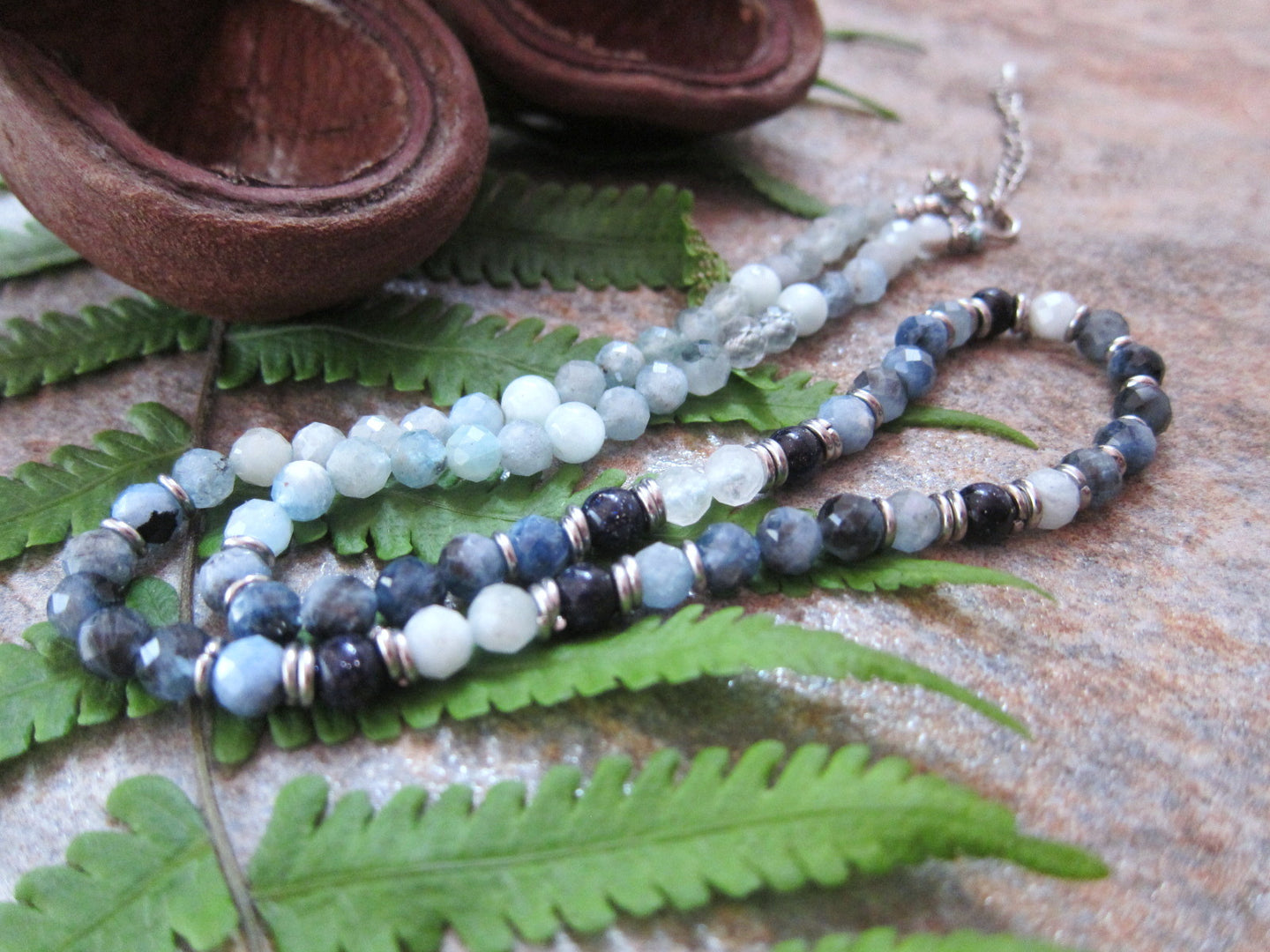 Aqua Blue Tourmaline Necklace in Stainless Steel Findings