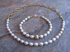 Bora Bora Freshwater Pearl, Stainless Gold Chain Necklace - June Birthstone