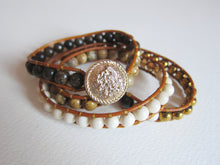 Bronzite, Picture Jasper, Matte White Fossil, Hematite 3X Wrap Bracelet