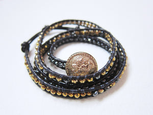 Black Gold Hematite Minimalist 3X Wrap Bracelet