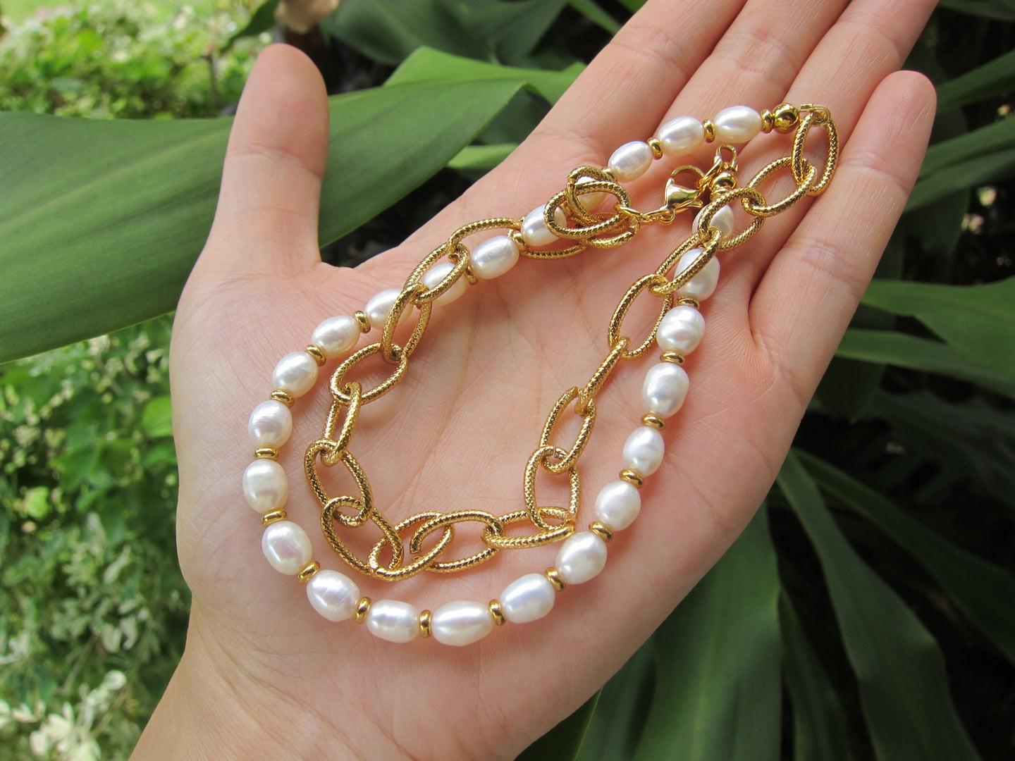 Baroque Freshwater Pearl and Gold Chain Necklace - June Birthstone