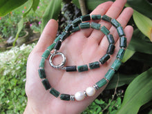 Green Emerald, Tourmaline and Baroque Freshwater Pearl Necklace in Stainless Silver Findings