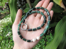 Green Emerald, Tourmaline and Baroque Freshwater Pearl Necklace in Stainless Silver Findings