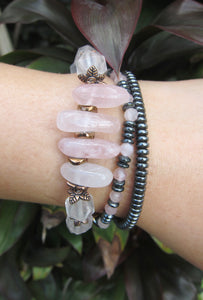 Divine Feminine Pink Quartz Fertility Mala Bracelet in OM Charm - Ltd Edition