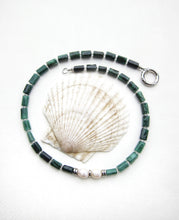 Green Emerald, Tourmaline and Baroque Freshwater Pearl Necklace in Stainless Silver Findings