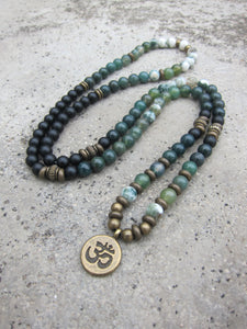 The Deep Forest Green Mala - 108 Bead in Moss Agate, Tree Agate Mala Bracelet or Necklace