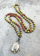 SALE - Australia Olive Opal, Serpentine Jasper, Rudraksha in Ocean Jasper Pendant Necklace