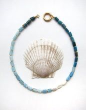 Aquamarine, Apatite and Mother Of Pearl Necklace in 18K findings