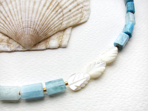 Aquamarine, Apatite and Mother Of Pearl Necklace in 18K findings