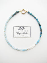 Aquamarine, Apatite and Mother Of Pearl Necklace in 18K findings