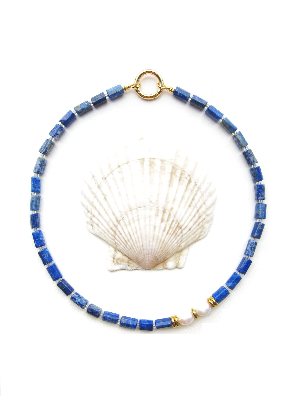 Blue Lapis Lazuli and Baroque Freshwater Pearl Necklace in 18K findings