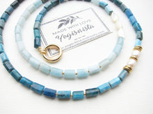 Blue Apatite, Tourmaline and Baroque Freshwater Pearl Necklace in 18K findings