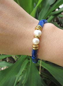 Bora Bora Freshwater Pearl and Blue Lapis Lazuli Bracelet