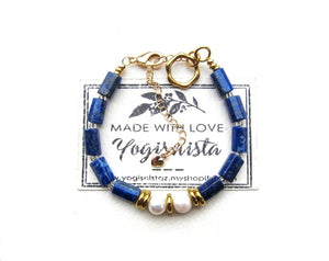 Bora Bora Freshwater Pearl and Blue Lapis Lazuli Bracelet