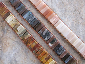 Jasper Agate Mix Tubestone Leather Bracelet