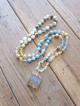 Larimar, Opal, Citrine Mala Necklace with Citrine Stalactite Pendant - Pisces Birthstone