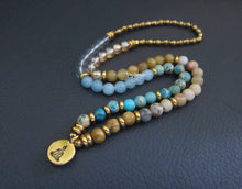 54 Bead Mala Bracelet (Necklace) in Blue Aqua Sediment Jasper and Crazy Lace Agate