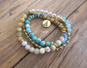 54 Bead Mala Bracelet (Necklace) in Blue Aqua Sediment Jasper and Crazy Lace Agate