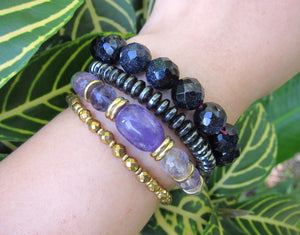 SALE - 2 pc set -108 Mala Necklace in Fluorite, Amethyst + 27 Bead Mala Bracelet