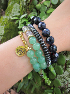 SALE - 2 pc set -108 Mala Necklace in Fluorite, Amethyst + 27 Bead Mala Bracelet