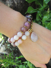 27 Bead Mala Bracelet in Plum Tourmaline, Pink Opal, Rose Quartz + Lepidolite