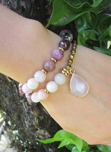 27 Bead Mala Bracelet in Plum Tourmaline, Pink Opal, Rose Quartz + Lepidolite