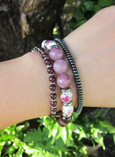 27 Bead Mala Bracelet in Red Wine Garnet + Watermelon Tourmaline w/ Yoga Meditation Charm