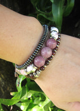 27 Bead Mala Bracelet in Red Wine Garnet + Watermelon Tourmaline w/ Yoga Meditation Charm