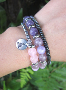 Kunzite, Lavender Quartz, Rose Quartz Energy Wrist Mala Bracelet