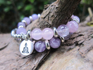 Kunzite, Lavender Quartz, Rose Quartz Energy Wrist Mala Bracelet