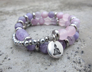 Kunzite, Lavender Quartz, Rose Quartz Energy Wrist Mala Bracelet