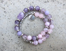 Kunzite, Lavender Quartz, Rose Quartz Energy Wrist Mala Bracelet