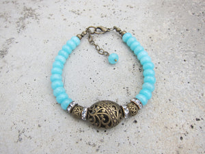 Antique Teal Blue Chalcedony Bracelet