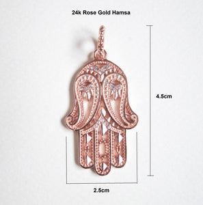 Full Moon Mala in 24K Rose Gold Hamsa Pendant Necklace