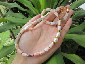 SALE - Pink Opal and Baroque Freshwater Pearl Statement Necklace