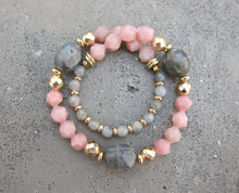 Pink Opal + Labradorite Stone Beaded Bracelet