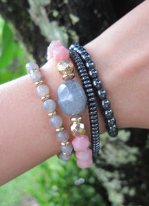 Pink Opal + Labradorite Stone Beaded Bracelet