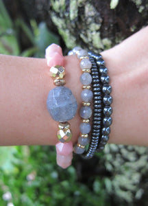 Pink Opal + Labradorite Stone Beaded Bracelet