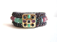 African Bloodstone, Red Garnet, Strawberry Quartz, Aventurine in 3 Row Cuff Bracelet