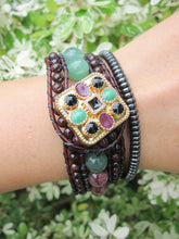 African Bloodstone, Red Garnet, Strawberry Quartz, Aventurine in 3 Row Cuff Bracelet