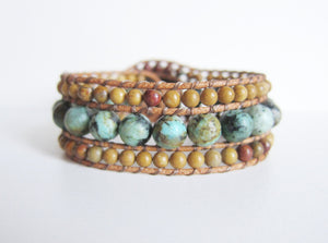 SALE - African Turquoise Cuff Single Wrap Bracelet