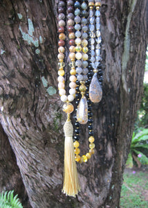 SALE - Self Esteem + Decisiveness Beaded Mala Necklace in Bumblebee Jasper Stone Pendant