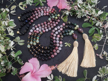 Plum Tourmaline, Black Tourmaline, Lepidolite, Rose Quartz, Olive Green Jade Mala Necklace 