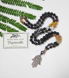 Grounding, Protection Mala in Hamsa Pendant Necklace for Him or Her