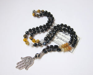 Grounding, Protection Mala in Hamsa Pendant Necklace for Him or Her