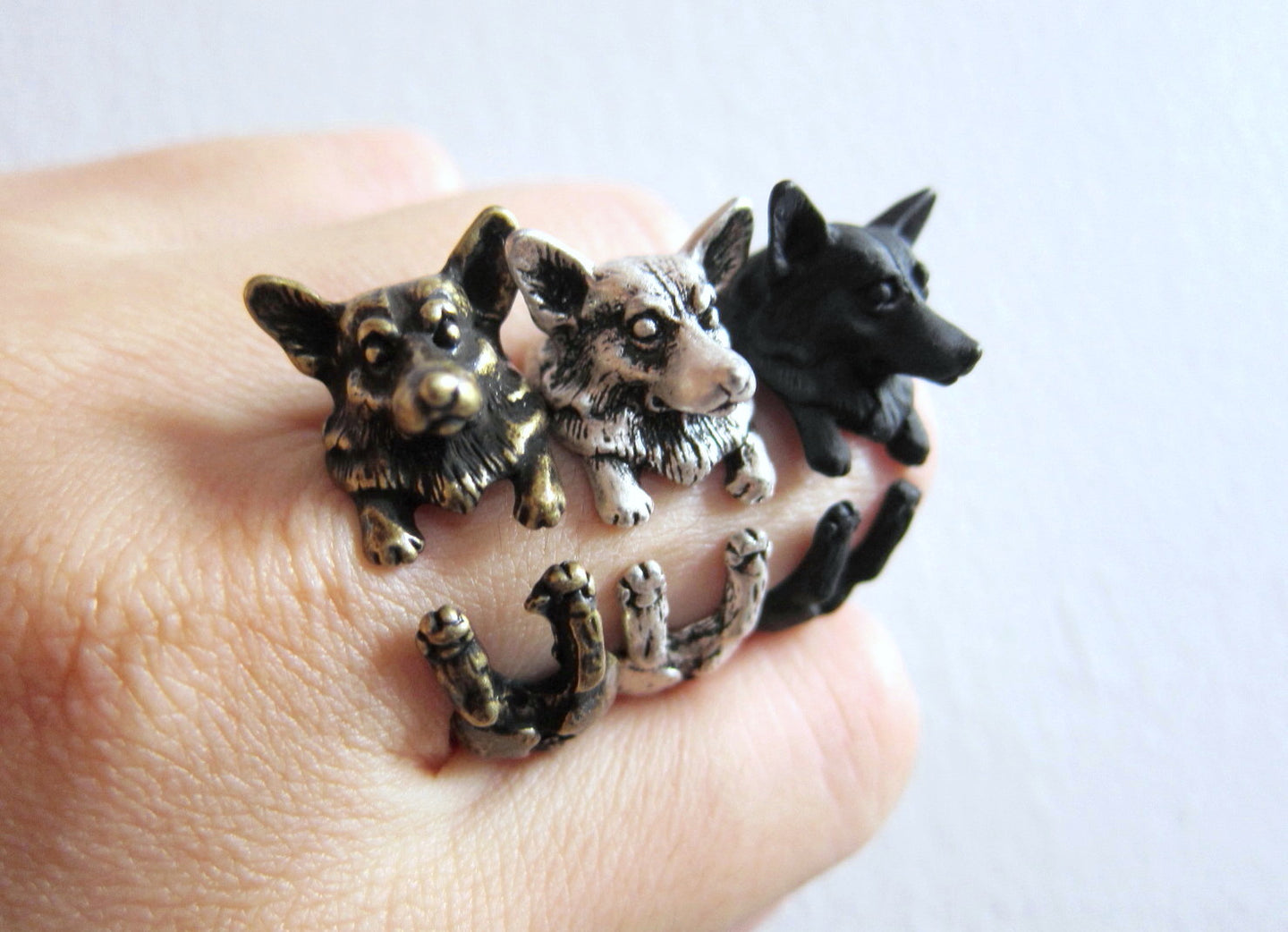 Animal Corgi Wrap Ring (available in 3 colors); Unique Realistic Corgi Puppy Dog Ring; Queen's Corgi Dog - yogisnista