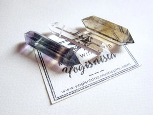 Rustic Bohemia Amethyst, Fluorite Necklace in Double Crystal Point Pendant - Calming, Balancing, Protection