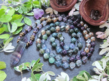 Rustic Bohemia Amethyst, Fluorite Necklace in Double Crystal Point Pendant - Calming, Balancing, Protection