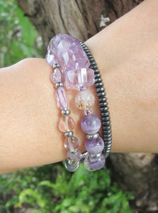 Ametrine, Cacoxenite Quartz, Lavender and Purple Chevron Mala Bracelet in 27 Beads