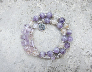 Ametrine, Cacoxenite Quartz, Lavender and Purple Chevron Mala Bracelet in 27 Beads